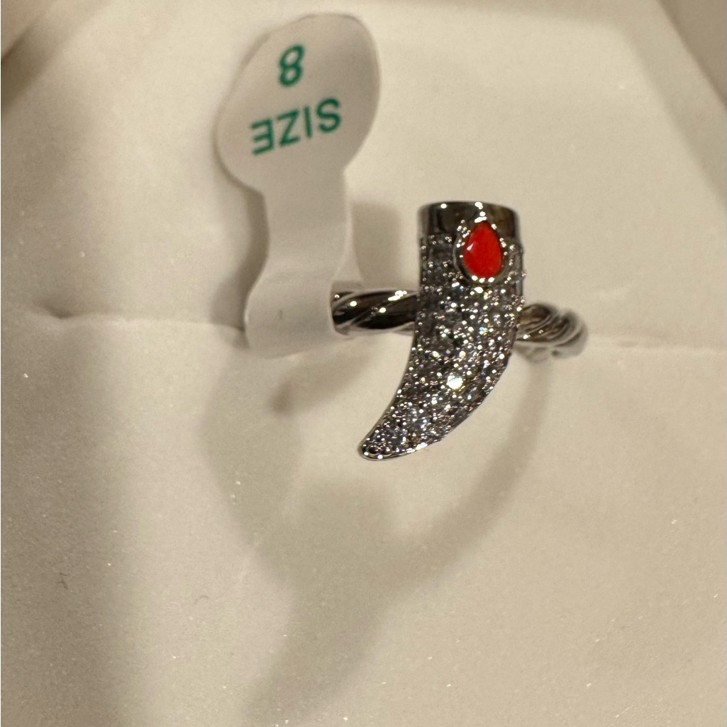 Bp Desert Queen Pave Horn Ring With Red Accent - Size 8
